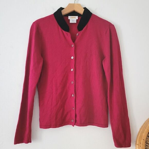 Talbots Silk/Cashmere Button Down Cardigan Sweater Magenta M - Picture 1 of 6
